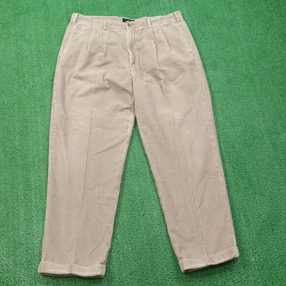 BILL BLASS BLACK LABEL CASUALS BEIGE KHAKI PLEATED CORDUROY PANTS MENS 40X30 - Picture 2 of 8